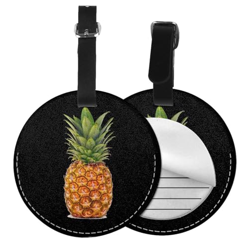 Gepäckanhänger mit Ananas-Aufdruck, rund, Leder, Reisekoffer-Etiketten mit Sichtschutz, Name, Adresskarte, 1/2 Stück Gepäckanhänger mit Ananas-Aufdruck, rund, Leder, Reisekoffer-Etiketten mit Sichtschutz, Name, Adresskarte, 1/2 Stück von EZDLOWVBA
