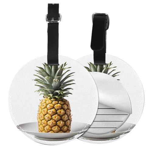Gepäckanhänger mit Ananas-Muster, rund, Leder, Reisekoffer-Etiketten mit Privatsphäre, Name, Adresskarte, 1/2 Stück von EZDLOWVBA