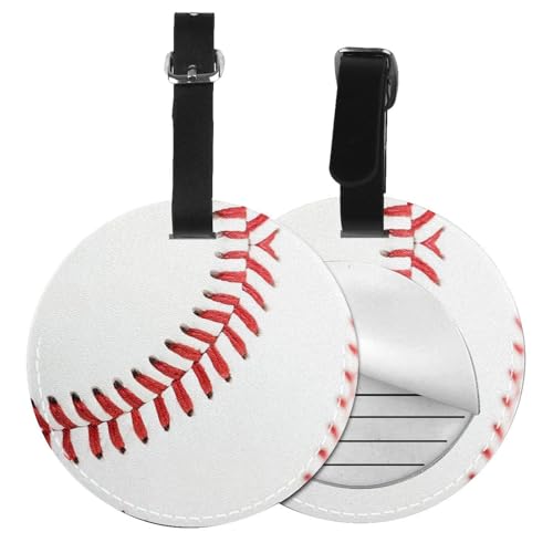 Gepäckanhänger mit Baseball-Spitze, Nahaufnahme, rund, Leder, Reisekoffer-Etiketten mit Sichtschutz, Name, Adresskarte Gepäckanhänger mit Baseball-Spitze, Nahaufnahme, rund, Leder, Reisekoffer-Etiketten mit Sichtschutz, Name, Adresskarte von EZDLOWVBA