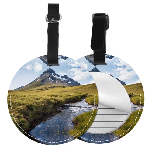 Gepäckanhänger mit Bergwasserfall-Druck, rund, Leder, Reisekoffer-Etiketten mit Privatsphäre, Namens- und Adresskarte, 1/2 Stück Gepäckanhänger mit Bergwasserfall-Druck, rund, Leder, Reisekoffer-Etiketten mit Privatsphäre, Namens- und Adresskarte, 1/2 Stück von EZDLOWVBA