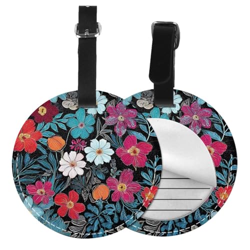 Gepäckanhänger mit Blumenmuster, Blau, 1/2/4 Stück, rund, Leder, Reisekoffer-Etiketten mit Privatsphäre, Namens- und Adresskarte von EZDLOWVBA