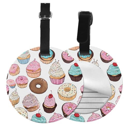 Gepäckanhänger mit Cupcake-Motiv, rund, Leder, Reisekoffer-Etiketten mit Privatsphäre, Namens- und Adresskarte von EZDLOWVBA