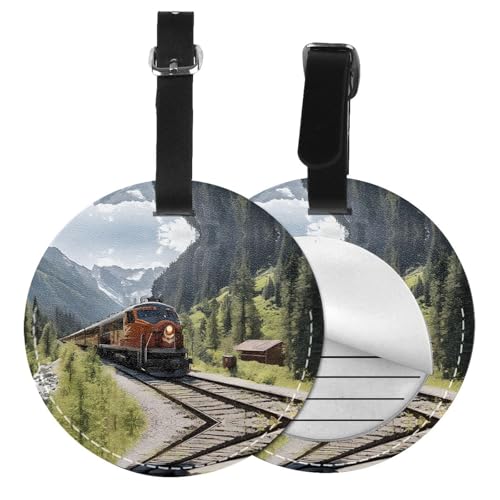 Gepäckanhänger mit Dampflokomotiven-Motiv, rund, Leder, Reisekoffer-Etiketten mit Sichtschutz, Namens- und Adresskarte, 1/2/4 Stück von EZDLOWVBA