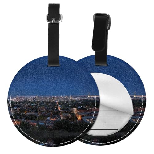 Gepäckanhänger mit Los Angeles-Skyline-Druck, rund, Leder, Reisekoffer-Etiketten mit Privatsphäre, Namens- und Adresskarte, 1/2 Stück Gepäckanhänger mit Los Angeles-Skyline-Druck, rund, Leder, Reisekoffer-Etiketten mit Privatsphäre, Namens- und Adresskarte, 1/2 Stück von EZDLOWVBA