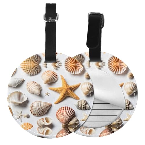Gepäckanhänger mit Muschelmotiv, rund, Leder, Reisekoffer-Etiketten mit Sichtschutz, Name, Adresskarte, 1/2/4 Stück von EZDLOWVBA