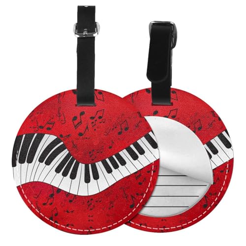 Gepäckanhänger mit Musiknoten-Klavierdruck, rund, Leder, Reisekoffer-Etiketten mit Privatsphäre, Name, Adresskarte, 1/2 Stück Gepäckanhänger mit Musiknoten-Klavierdruck, rund, Leder, Reisekoffer-Etiketten mit Privatsphäre, Name, Adresskarte, 1/2 Stück von EZDLOWVBA