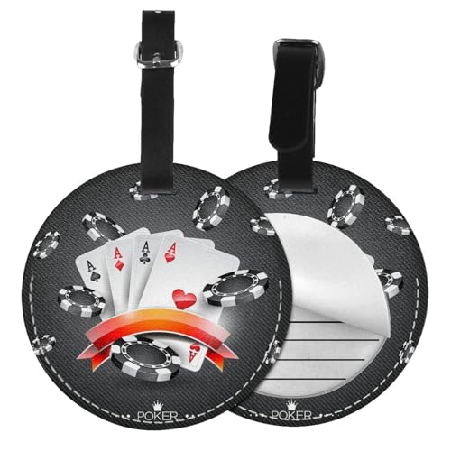 Gepäckanhänger mit Pokerturnier-Druck, rund, Leder, Reisekoffer-Etiketten mit Sichtschutz, Name, Adresskarte, 1/2 Stück Gepäckanhänger mit Pokerturnier-Druck, rund, Leder, Reisekoffer-Etiketten mit Sichtschutz, Name, Adresskarte, 1/2 Stück von EZDLOWVBA