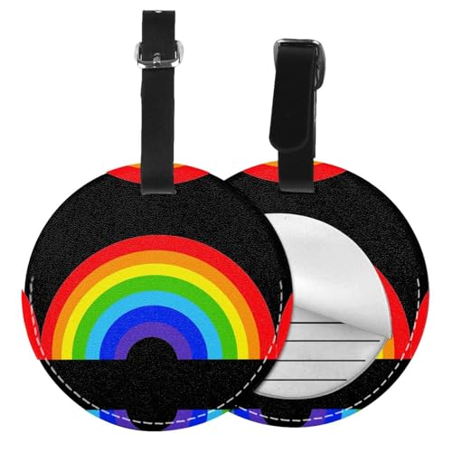 Gepäckanhänger mit Regenbogen-Aufdruck, rund, Leder, Reisekoffer-Etiketten mit Sichtschutz, Name, Adresskarte, 1/2 Stück Gepäckanhänger mit Regenbogen-Aufdruck, rund, Leder, Reisekoffer-Etiketten mit Sichtschutz, Name, Adresskarte, 1/2 Stück von EZDLOWVBA