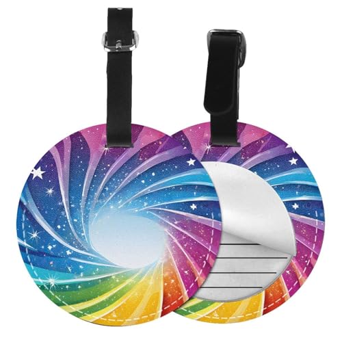 Gepäckanhänger mit Regenbogen-Hintergrund, rund, Leder, Reisekoffer-Etiketten mit Privatsphäre, Name, Adresskarte, 1/2 Stück Gepäckanhänger mit Regenbogen-Hintergrund, rund, Leder, Reisekoffer-Etiketten mit Privatsphäre, Name, Adresskarte, 1/2 Stück von EZDLOWVBA
