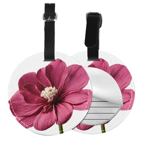 Gepäckanhänger mit Rosen-Blumendruck, rund, Leder, Reisekoffer-Etiketten mit Sichtschutz, Namens- und Adresskarte von EZDLOWVBA