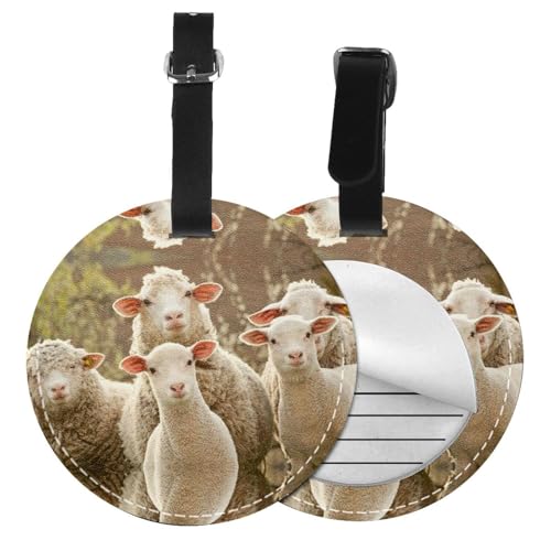 Gepäckanhänger mit Schaf- und Lämmer-Aufdruck, rund, Leder, Reisekoffer-Etiketten mit Sichtschutz, Namens- und Adresskarte, 1/2 Stück Gepäckanhänger mit Schaf- und Lämmer-Aufdruck, rund, Leder, Reisekoffer-Etiketten mit Sichtschutz, Namens- und Adresskarte, 1/2 Stück von EZDLOWVBA