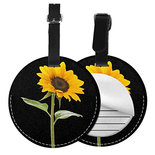 Gepäckanhänger mit Sonnenblumen-Aufdruck, rund, Leder, Reisekoffer-Etiketten mit Sichtschutz, Namens- und Adresskarte, 1/2 Stück Gepäckanhänger mit Sonnenblumen-Aufdruck, rund, Leder, Reisekoffer-Etiketten mit Sichtschutz, Namens- und Adresskarte, 1/2 Stück von EZDLOWVBA