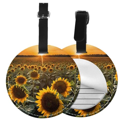 Gepäckanhänger mit Sonnenblumen-Druck, rund, Leder, Reisekoffer-Etiketten mit Privatsphäre, Namens- und Adresskarte von EZDLOWVBA
