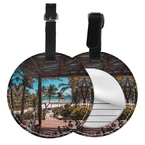 Gepäckanhänger mit Strandpalmen-Aufdruck, rund, Leder, Reisekoffer-Etiketten mit Privatsphäre, Namens- und Adresskarte, 1/2 Stück Gepäckanhänger mit Strandpalmen-Aufdruck, rund, Leder, Reisekoffer-Etiketten mit Privatsphäre, Namens- und Adresskarte, 1/2 Stück von EZDLOWVBA