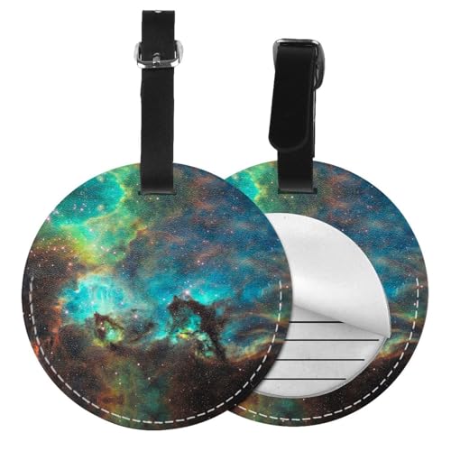 Gepäckanhänger mit Weltraum-Motiv, rund, Leder, Reisekoffer-Etiketten mit Sichtschutz, Name, Adresskarte, 1/2 Stück Gepäckanhänger mit Weltraum-Motiv, rund, Leder, Reisekoffer-Etiketten mit Sichtschutz, Name, Adresskarte, 1/2 Stück von EZDLOWVBA