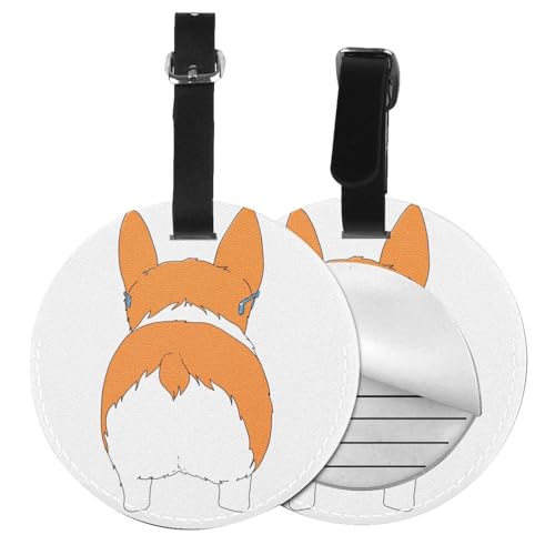 Gepäckanhänger mit lustigem Corgi Butt braunem Druck, 1/2 Stück, rund, Leder, Reisekoffer-Etiketten mit Privatsphäre, Namens- und Adresskarte Gepäckanhänger mit lustigem Corgi Butt braunem Druck, 1/2 Stück, rund, Leder, Reisekoffer-Etiketten mit Privatsphäre, Namens- und Adresskarte von EZDLOWVBA