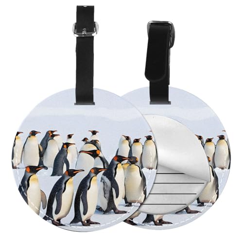 Gepäckanhänger mit niedlichem Pinguin-Tiermuster, 1/2/4 Stück, rund, Leder, Reisekoffer-Etiketten mit Privatsphäre, Name, Adresskarte von EZDLOWVBA