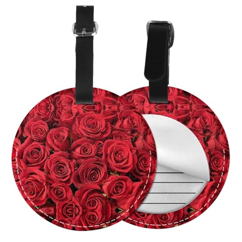 Gepäckanhänger mit rotem Rosen-Druck, rund, Leder, Reisekoffer-Etiketten mit Sichtschutz, Namens- und Adresskarte Gepäckanhänger mit rotem Rosen-Druck, rund, Leder, Reisekoffer-Etiketten mit Sichtschutz, Namens- und Adresskarte von EZDLOWVBA