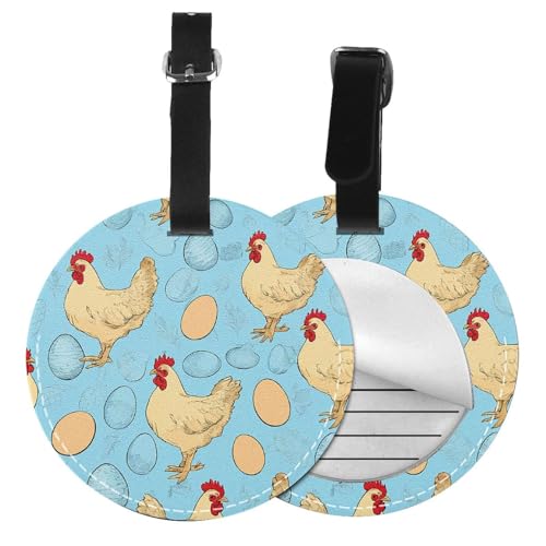 Kreativer Cartoon-Huhn-Druck, 1/2/4 Stück, Gepäckanhänger, rund, Leder, Reisekoffer-Etiketten mit Privatsphäre, Namens- und Adresskarte von EZDLOWVBA