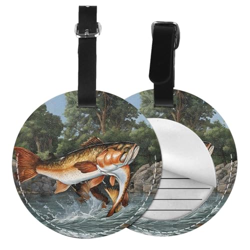 Safflower Gepäckanhänger, Motiv: fliegende Fische, rund, Leder, Reisekoffer-Etiketten mit Sichtschutz, Namens- und Adresskarte von EZDLOWVBA