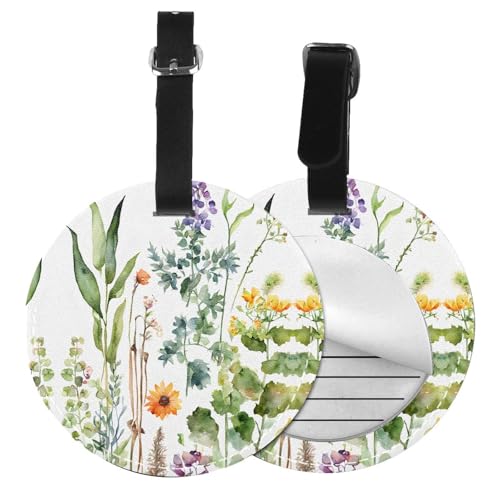 Springtime Gepäckanhänger, Kräutergarten, rund, Leder, Reisekoffer-Etiketten mit Sichtschutz, Name, Adresskarte, 1/2/4 Stück von EZDLOWVBA