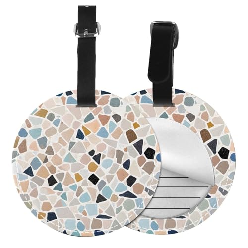 Terrazzo Gepäckanhänger, Marmor, Pastelldruck, 1/2/4 Stück, rund, Leder, Reisekoffer-Etiketten mit Privatsphäre, Name, Adresskarte von EZDLOWVBA