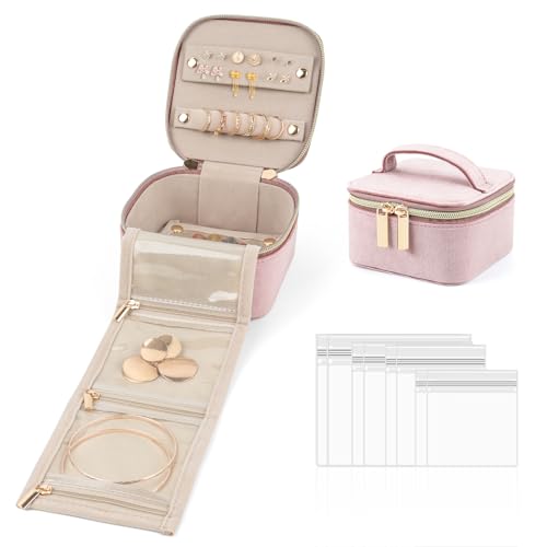 EZESO Schmuckkästchen Reise, kleine Schmuckschatulle für Damen, Samt Schmuck Geschenkbox mit 8 klaren Schmuck Taschen für Halskette, Ring, Ohrringe, Rosa EZESO Schmuckkästchen Reise, kleine Schmuckschatulle für Damen, Samt Schmuck Geschenkbox mit 8 klaren Schmuck Taschen für Halskette, Ring, Ohrringe, Rosa von EZESO