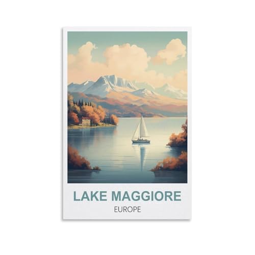 DIY Malen nach Zahlen, Ölgemälde, Geschenk für Erwachsene und Kinder, Lago Maggiore, Europa, Malen nach Zahlen-Kits, Wohnzimmer, Schlafzimmer, Wanddekoration, 30 x 40 cm von EZMLFA