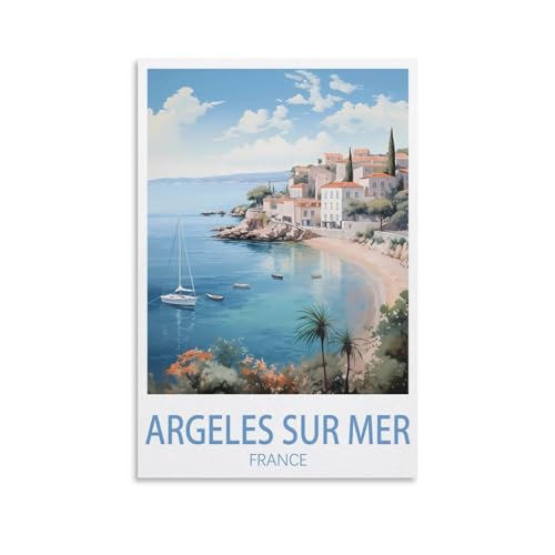 DIY-Ölgemälde-Sets für Erwachsene und Kinder, Argeles Sur Mer, See in Frankreich, Zahlen-Malset für Anfänger bis Fortgeschrittene, Sets enthalten Acrylfarben, Pinsel, 20 x 30 cm von EZMLFA