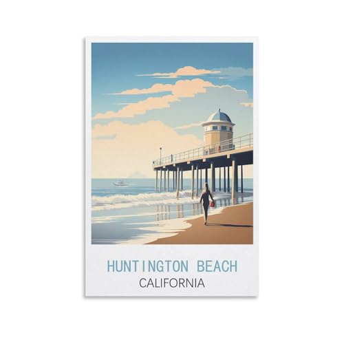 DIY-Ölgemälde-Sets für Erwachsene und Kinder, Huntington Beach, Kalifornien, Zahlen-Malset für Anfänger bis Fortgeschrittene, Sets enthalten Acrylfarben, Pinsel, 20 x 30 cm von EZMLFA