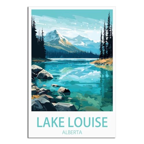 DIY-Ölgemälde-Sets für Erwachsene und Kinder, Lake Louise, Alberta, Zahlen-Malset für Anfänger bis Fortgeschrittene, Sets enthalten Acrylfarben, Pinsel, 20 x 30 cm von EZMLFA