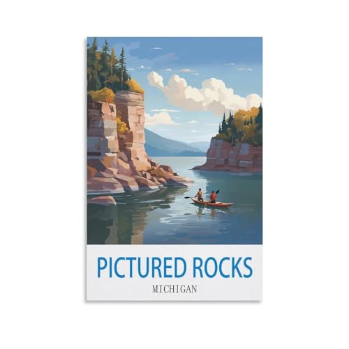 DIY-Ölgemälde-Sets für Erwachsene und Kinder, Pictured Rocks Michigan, Zahlen-Malset für Anfänger bis Fortgeschrittene, Sets enthalten Acrylfarben und Pinsel, 30 x 40 cm von EZMLFA