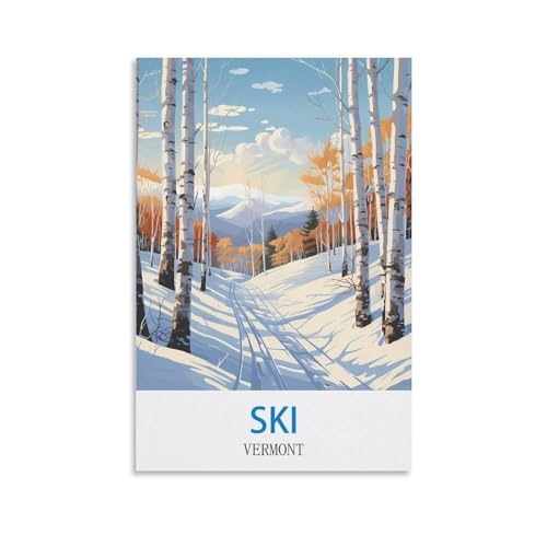 DIY Rahmenloses Malen-nach-Zahlen-Set, Vermont Ski mit Pinsel und Acrylfarben-Set, Thema Digitales Wandkunstwerk für Zuhause, 40 x 50 cm von EZMLFA