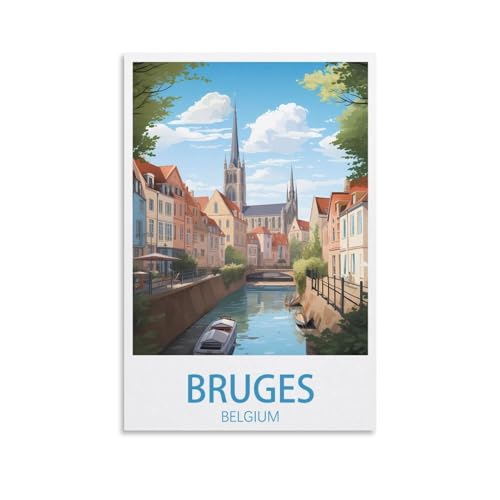 EZMLFA DIY Malen nach Zahlen für Erwachsene, Landschaft, Brügge, Belgien, Landschaft, DIY-Ölgemälde-Set, Malen nach Zahlen, Zeichnen auf Leinwand, Kunst, Heimdekoration, Geschenke, 20 x 30 cm von EZMLFA