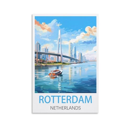 EZMLFA DIY Malen nach Zahlen für Erwachsene, Landschaft Rotterdam, Niederlande, DIY-Ölgemälde-Set, Malen nach Zahlen, Zeichnen auf Leinwand, Kunst, Heimdekoration, Geschenke, 30 x 40 cm von EZMLFA