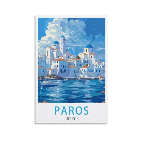 EZMLFA DIY Rahmenloses Malen-nach-Zahlen-Set, Griechenland-Paros mit Pinsel und Acrylfarben-Set, Thema Digitales Wandkunstwerk für Zuhause, 50 x 60 cm von EZMLFA