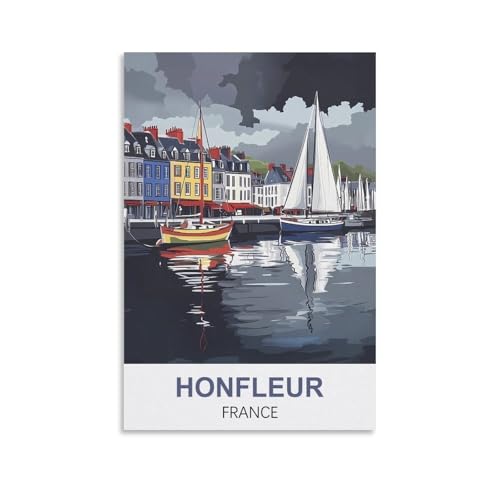 EZMLFA DIY Rahmenloses Malen-nach-Zahlen-Set, Honfleur, Frankreich, mit Pinsel und Acrylfarben-Set, Thema Digitales Wandkunstwerk für Zuhause, 20 x 30 cm von EZMLFA