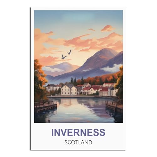 EZMLFA DIY Rahmenloses Malen-nach-Zahlen-Set, Inverness, Schottland, mit Pinsel und Acrylfarben-Set, Thema Digitales Wandkunstwerk für Zuhause, 50 x 60 cm von EZMLFA