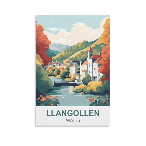 EZMLFA DIY Rahmenloses Malen-nach-Zahlen-Set, Llangollen, Wales, mit Pinsel und Acrylfarben-Set, Thema Digitales Wandkunstwerk für Zuhause, 40 x 50 cm von EZMLFA