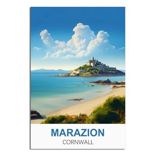 EZMLFA DIY Rahmenloses Malen-nach-Zahlen-Set, Marazion Cornwall mit Pinsel und Acrylfarben-Set, Thema Digitales Wandkunstwerk für Zuhause, 50 x 60 cm von EZMLFA