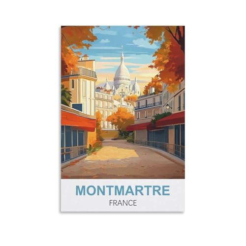 EZMLFA DIY Rahmenloses Malen-nach-Zahlen-Set, Montmartre, Frankreich, mit Pinsel und Acrylfarben-Set, Thema Digitales Wandkunstwerk für Zuhause, 30 x 40 cm von EZMLFA