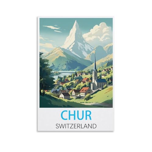 EZMLFA Malen nach Zahlen, DIY-Ölgemälde, Chur, Schweiz, Landschafts-Set für Erwachsene, Anfänger, DIY-Ölgemälde, 40 x 50 cm von EZMLFA