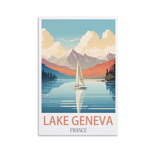EZMLFA Malen nach Zahlen für Erwachsene, Landschaft, Lake Geneva, Wisconsin, DIY-Ölgemälde-Set, Malen nach Zahlen, Zeichnen auf Leinwand, Kunst, Heimdekoration, Geschenke, 50 x 60 cm von EZMLFA