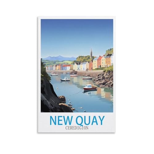 EZMLFA Malen nach Zahlen für Erwachsene, Landschaft, New Quay Ceredigions, DIY-Ölgemälde-Set, Malen nach Zahlen, Zeichnen auf Leinwand, Kunst, Heimdekoration, Geschenke, 50 x 60 cm von EZMLFA