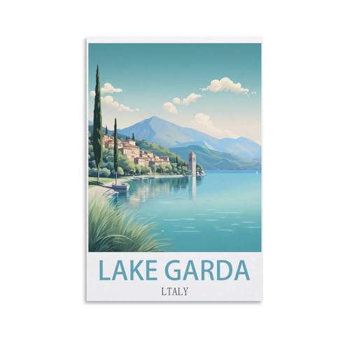 EZMLFA Malen nach Zahlen für Erwachsene, Landschaft am Gardasee, Italien, DIY-Ölgemälde-Set, Malen nach Zahlen, Zeichnen auf Leinwand, Kunst, Heimdekoration, Geschenke, 40 x 50 cm von EZMLFA