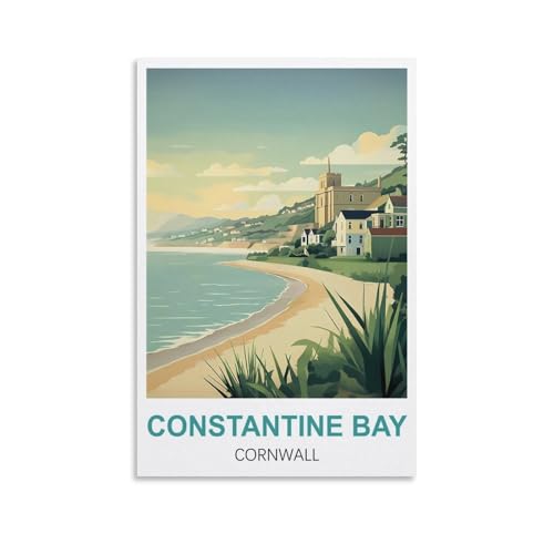 EZMLFA Malen nach Zahlen für erwachsene Mädchen, Constantine Bay, Cornwall, einfaches Malen nach Zahlen für Anfänger, Basteln, für die Wanddekoration zu Hause, Zeichnen, 40 x 50 cm von EZMLFA