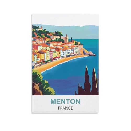 EZMLFA Rahmenlose Malen-nach-Zahlen-Sets zum Selbermachen, Menton, Frankreich, Malen nach Zahlen für Kinder, Erwachsene und Anfänger, Geschenk-Sets zum Selbermachen auf Leinwand, 50 x 60 cm von EZMLFA