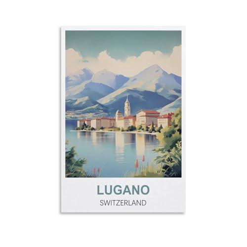 EZMLFA Rahmenloses Malen-nach-Zahlen-Set zum Selbermachen, Lugano, Schweiz, Malen nach Zahlen für Kinder, Erwachsene und Anfänger, Geschenk-Set zum Selbermachen auf Leinwand, 30 x 40 cm von EZMLFA