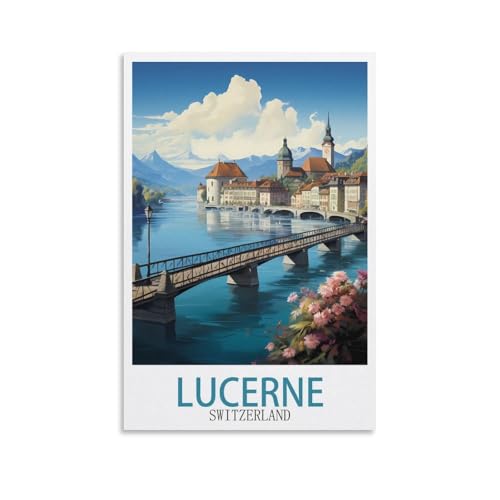 EZMLFA Rahmenloses Malen-nach-Zahlen-Set zum Selbermachen, Luzern, Schweiz, mit Pinsel und Acrylfarben-Sets, Thema, digitales Wandkunstwerk für Zuhause, 20 x 30 cm von EZMLFA