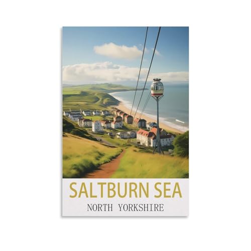 EZMLFA Rahmenloses Malen-nach-Zahlen-Set zum Selbermachen, Saltburn Sea North Yorkshires, Malen nach Zahlen für Kinder, Erwachsene und Anfänger, Geschenk-Set zum Selbermachen auf Leinwand, 50 x 60 cm von EZMLFA